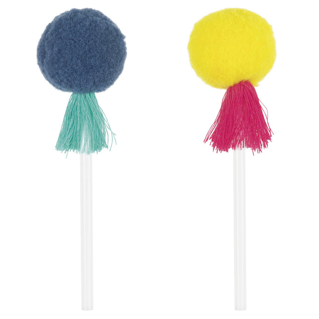 Gekleurde Cupcake Toppers Pom Pom & Kwastjes 8st