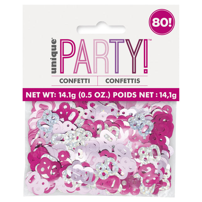 80 Jaar Confetti Zak Roze 14gr