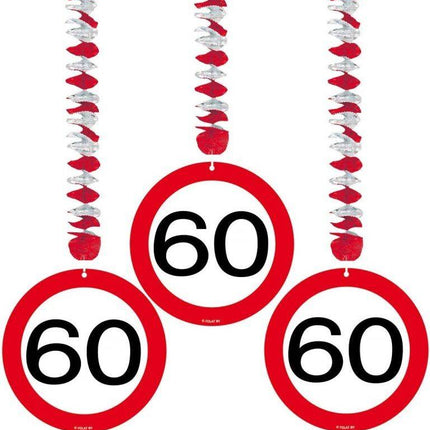 Hangdecoratie 60 Jaar Verkeersbord 17,5cm 3st