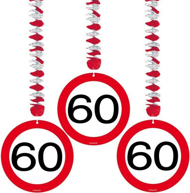 Hangdecoratie 60 Jaar Verkeersbord 17,5cm 3st