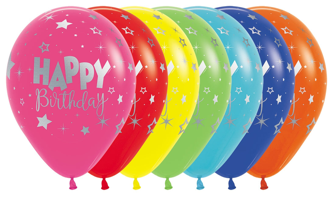 Ballonnen Happy Birthday Fantasy Metallic Ink Silver 30cm 25st