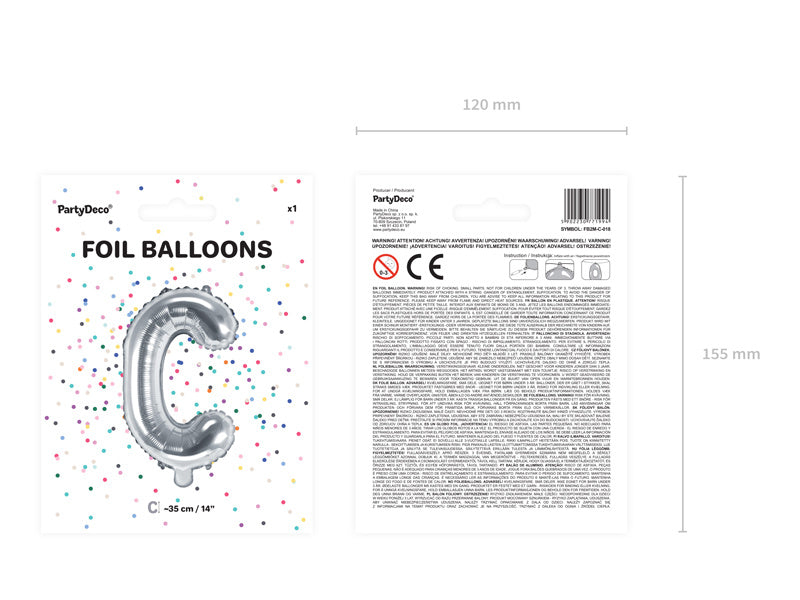 Folie Ballon Letter C Zilver Leeg 35cm