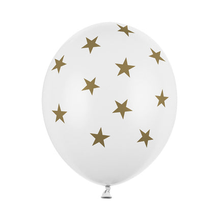 Witte Ballonnen Gouden Sterren 30cm 6st