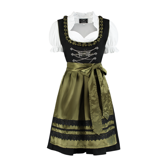 Dirndl zwart-olijfgroen, hertjes