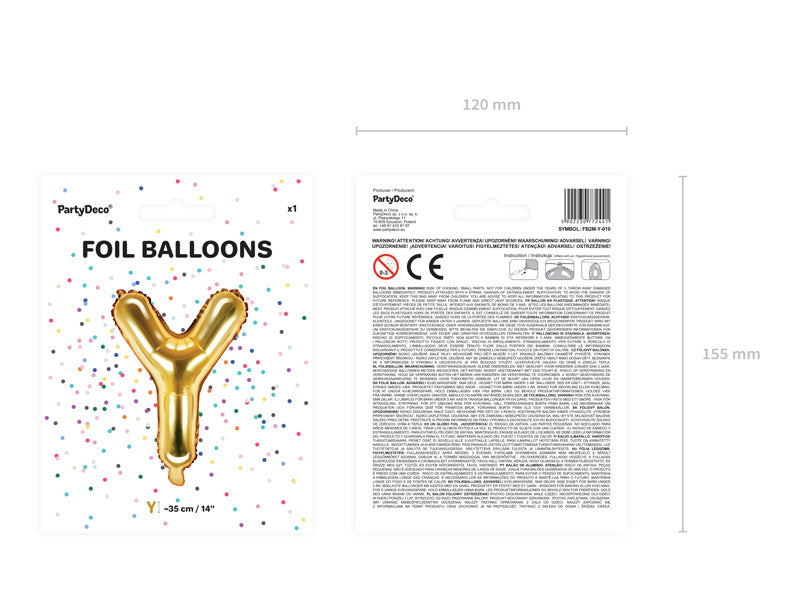 Folie Ballon Letter Y Goud Leeg 35cm