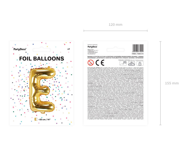 Folie Ballon Letter E Goud Leeg 35cm