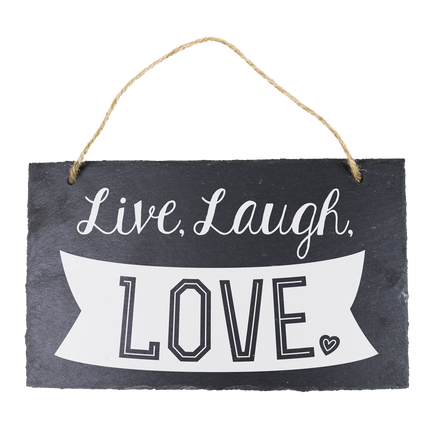 Leisteen Bordje Live, Laugh, Love 25cm