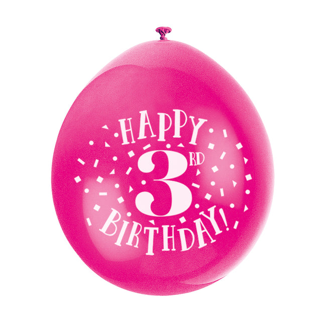Ballonnen Happy Birthday 3 Jaar 28cm 10st