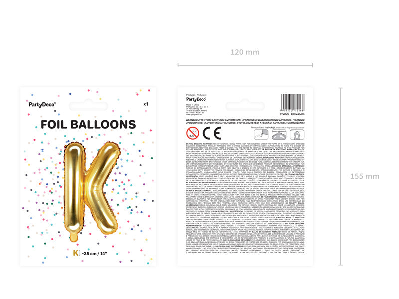 Folie Ballon Letter K Goud Leeg 35cm