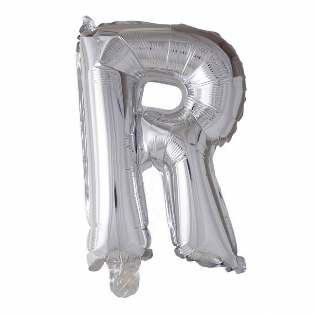 Folie Ballon Letter R Zilver 41cm met Rietje