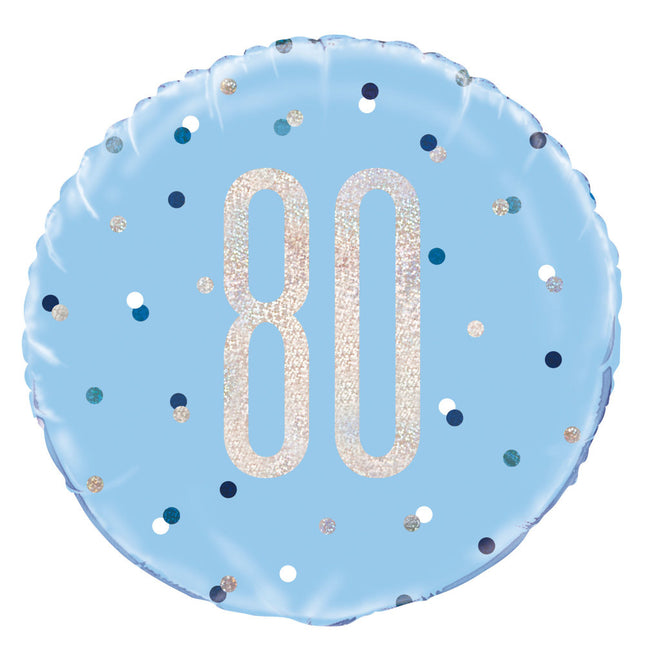 Helium Ballon 80 Jaar Blauw 45cm leeg