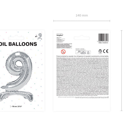 Folie Ballon Cijfer 9 Zilver Standaard Leeg 70cm