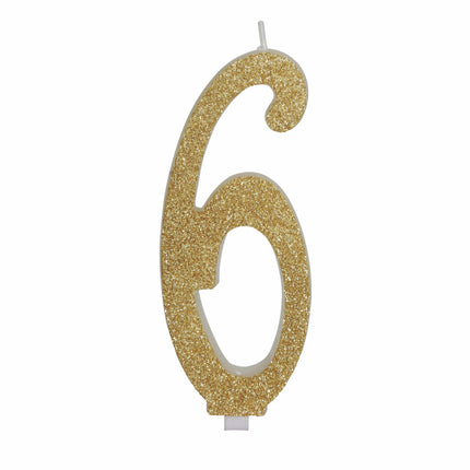 Gouden Kaars 6 Jaar Glitter 12,5cm