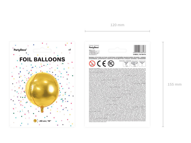 Helium Ballon Rond Goud Leeg 40cm