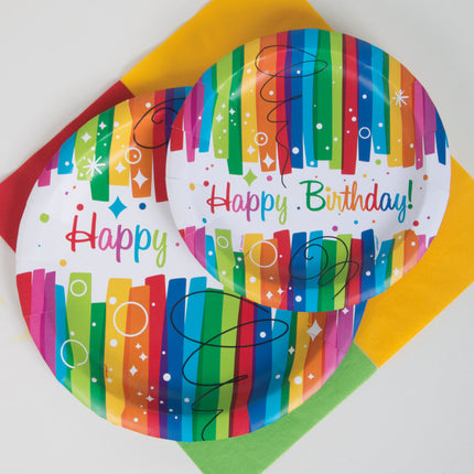 Verjaardag Borden Happy Birthday Regenboog 23cm 8st