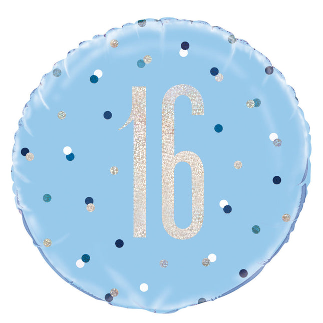 Helium Ballon 16 Jaar Blauw 45cm leeg