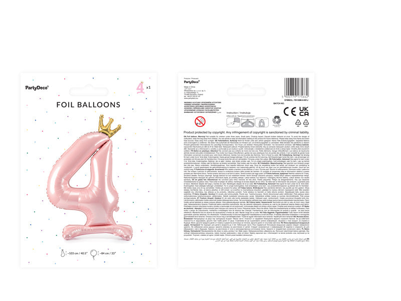 Folie Ballon Cijfer 4 Lichtroze Standaard Leeg 84cm