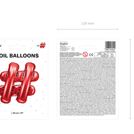 Folie Ballon Letter # Rood Leeg 35cm