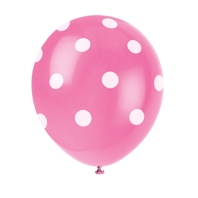 Roze Ballonnen Witte Stippen 30cm 6st