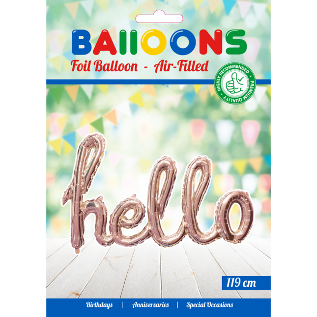 Folie Ballon Hello Rose Goud 1,19m leeg