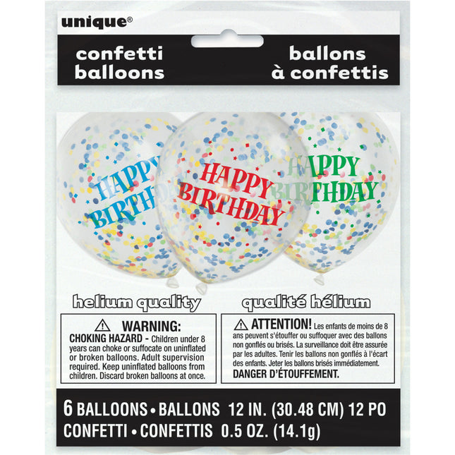 Confetti Ballonnen Happy Birthday Gekleurd 30cm 6st