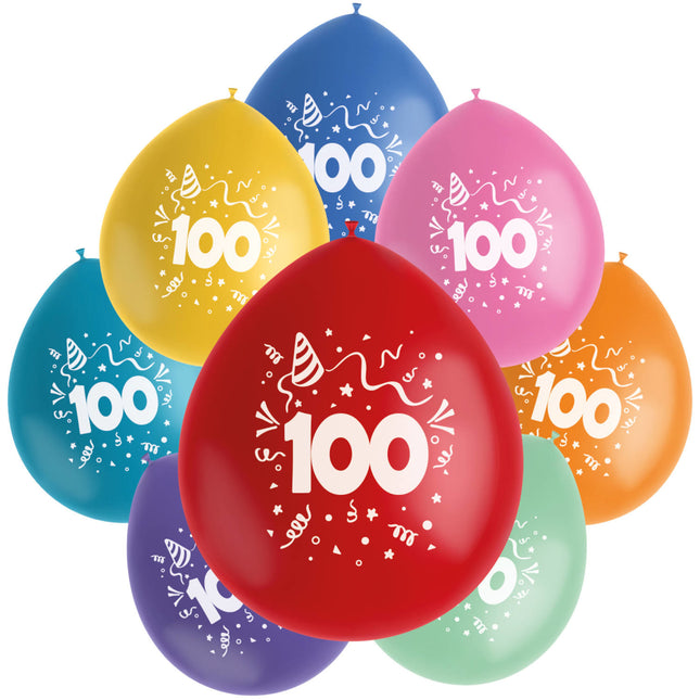 Ballonnen 100 Jaar Gekleurd 23cm 8st