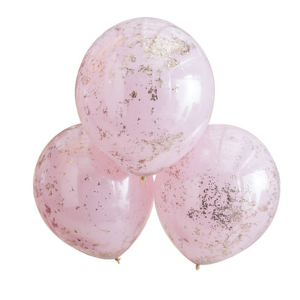 Roze Confetti Ballonnen Dubbellaags 45cm 3st