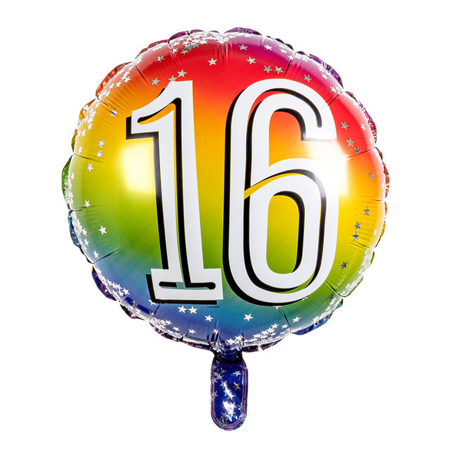 Regenboog Cijfer Ballon 16 Jaar 45cm