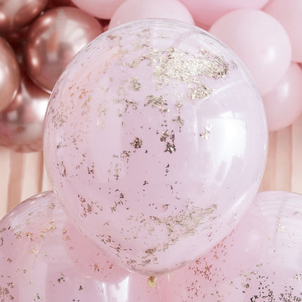 Roze Confetti Ballonnen Dubbellaags 45cm 3st