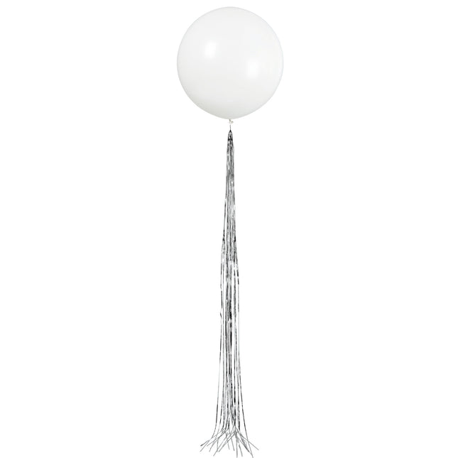 Witte Ballon Met Tasselslinger 61cm