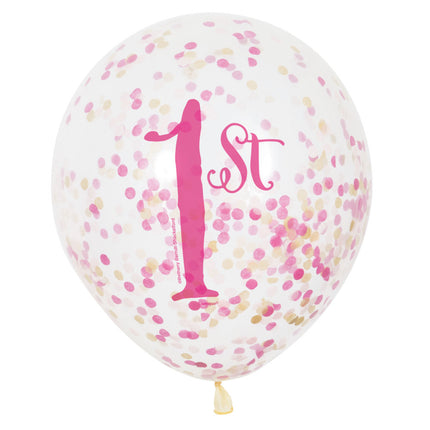 Confetti Ballonnen 1 Jaar Roze 30cm 6st