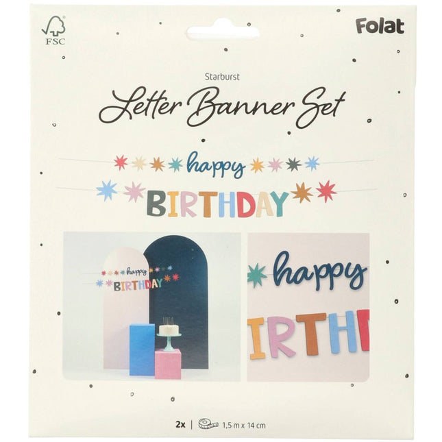 Happy Birthday Letterslinger Gekleurd Ster 1,5m