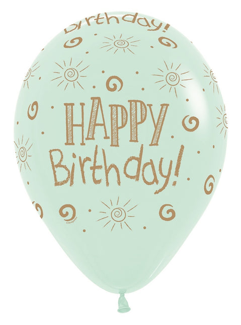 Ballonnen Happy Birthday Sun Pastel Matte Mix 30cm 25st