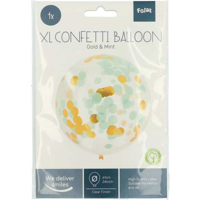 Confetti Ballon Blauw Goud 61cm