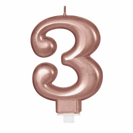 Rose Gouden Kaars 3 Jaar 8cm