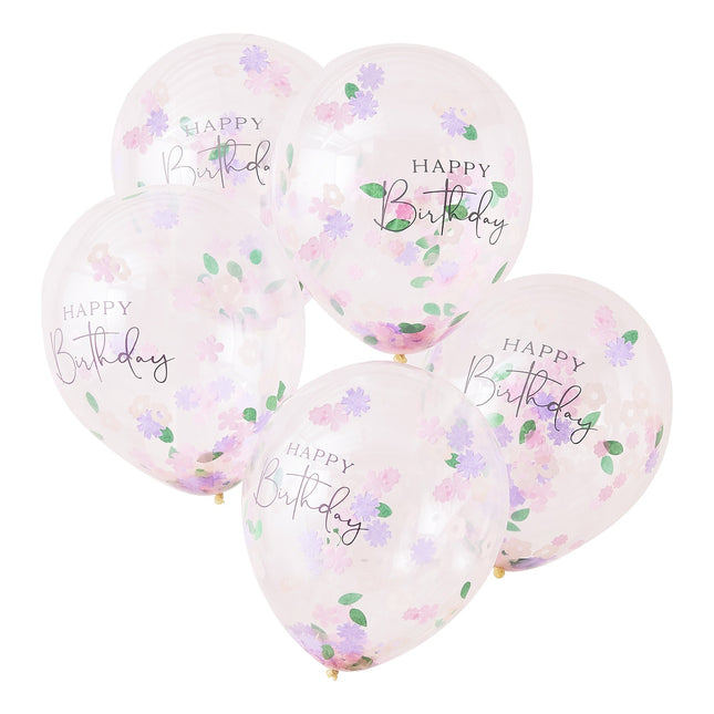 Gekleurde Happy Birthday Confetti Ballonnen 30cm 5st