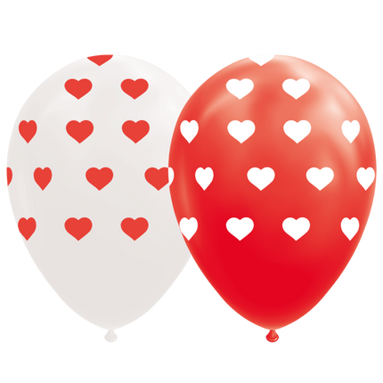 Hartjes Ballonnen Rood Wit 30,5cm 8st