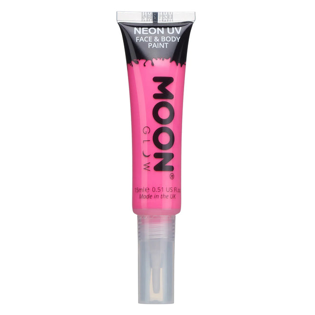 Moon Glow Neon UV Face Paint with Brush Applicator Intense Pink 15ml