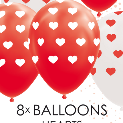 Hartjes Ballonnen Rood Wit 30,5cm 8st