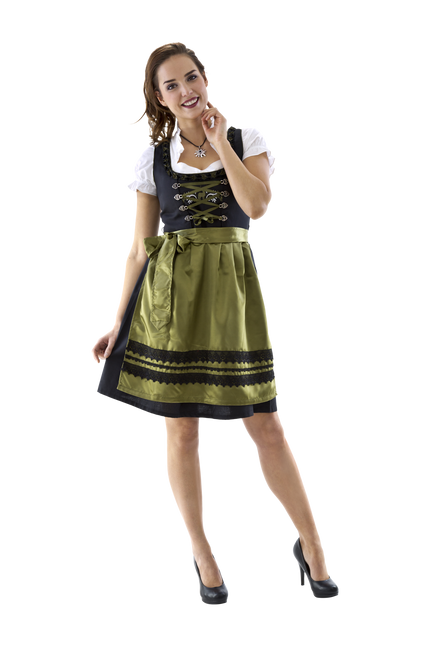 Dirndl zwart-olijfgroen, hertjes