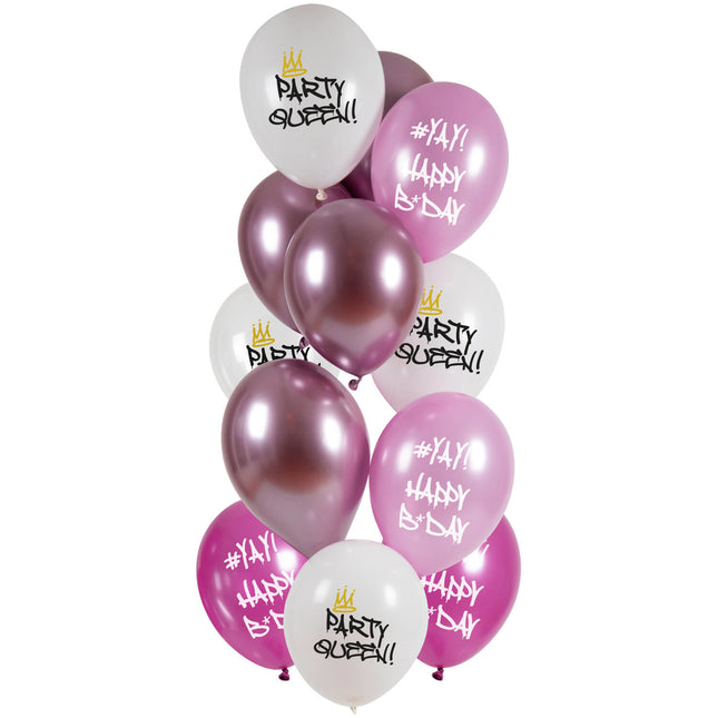 Happy Birthday Ballonnen Party Queen 33cm 12st