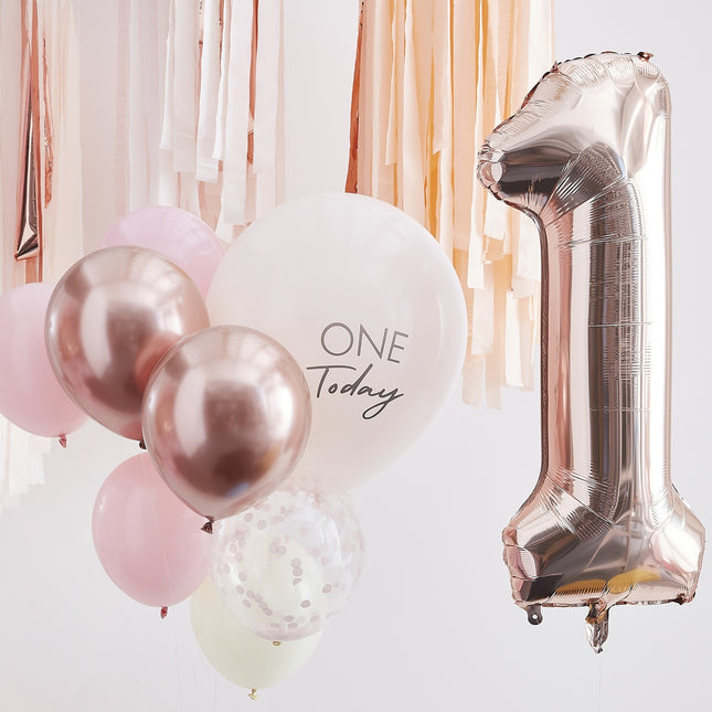 Rose Gouden Ballonnen Set 1 Jaar 10 delig