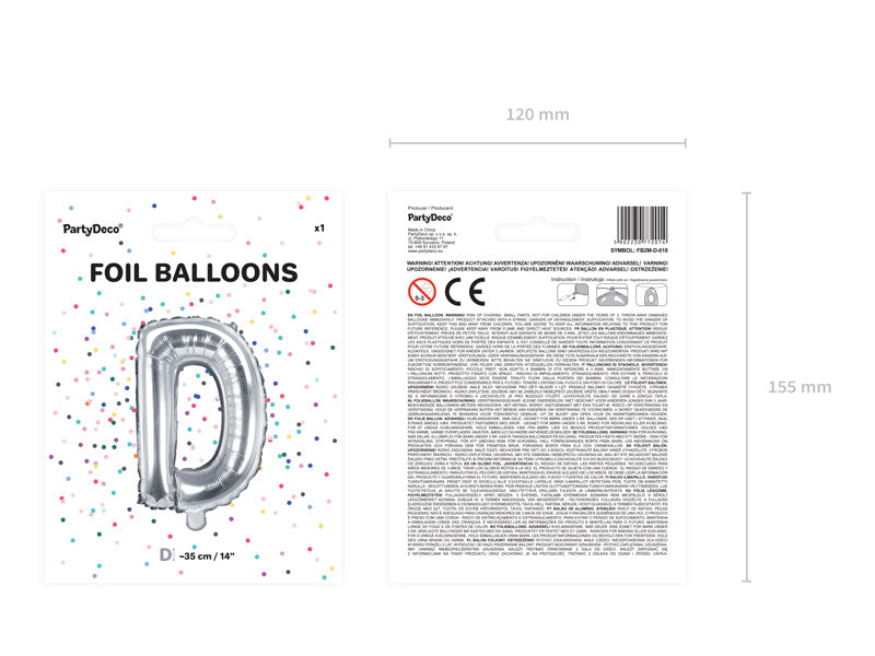 Folie Ballon Letter D Zilver Leeg 35cm