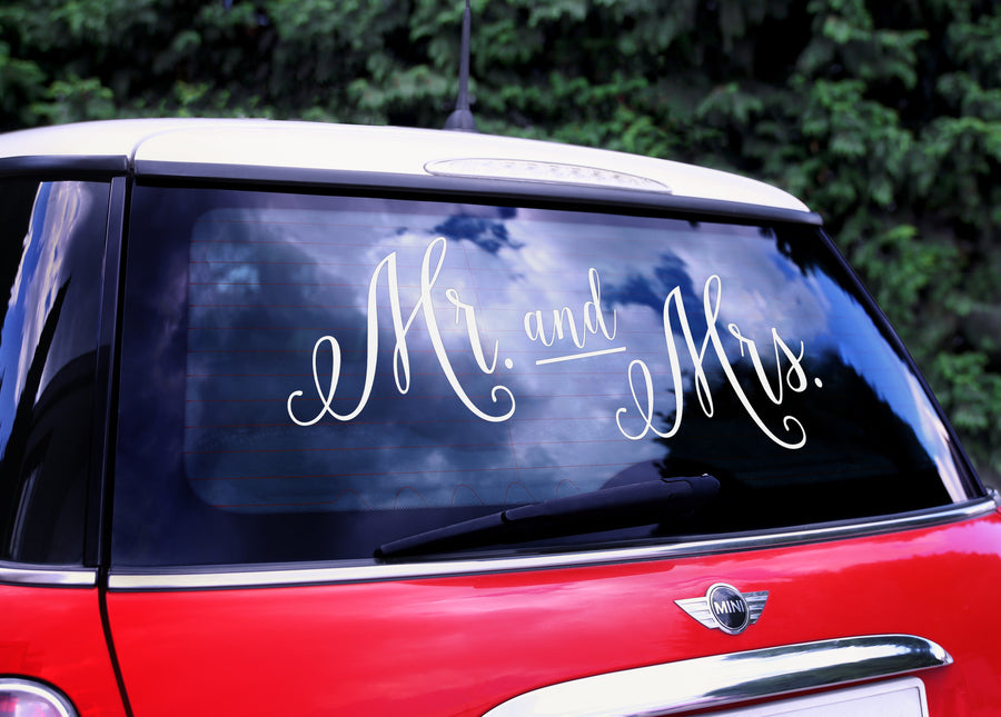 Autosticker Bruiloft Set Mr, and Mrs, 3st