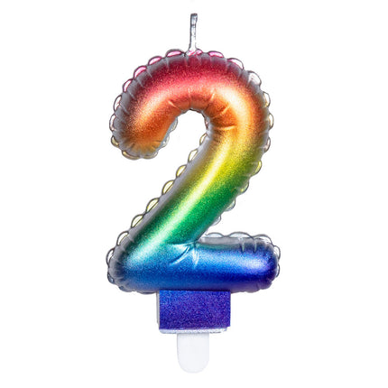 Regenboog Kaars 2 Jaar 8cm