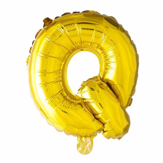 Folie Ballon Letter Q Goud 41cm met Rietje