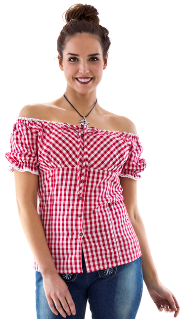 Carmenblouse rood-wit ruit, striklint