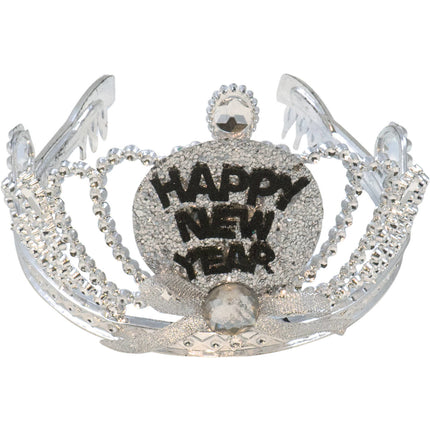 Happy New Year Kroontje Zilver met lampjes