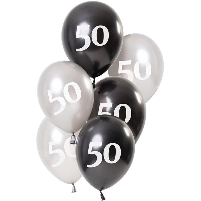 Ballonnen 50 Jaar Zwart 23cm 6st