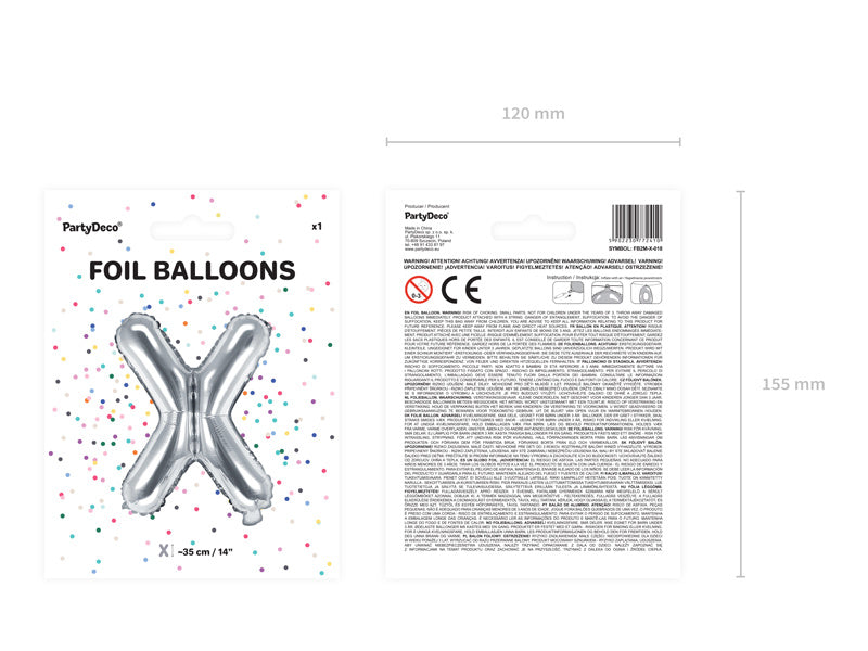 Folie Ballon Letter X Zilver Leeg 35cm